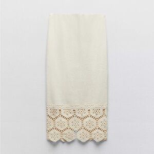 Zara Cream Midi Skirt with Lace Detail